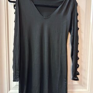 Black V-Neck Long Sleeve Tunic with Ladder-Sleeve Detail